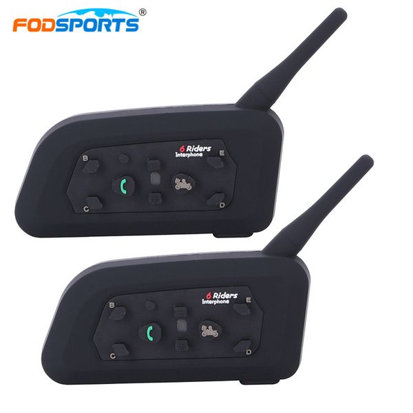 

fodsports 2pcs/lot v6 pro motorcycle helmet intercom bluetooth motorbike intercom 6 riders 1200m bt interphone with warranty