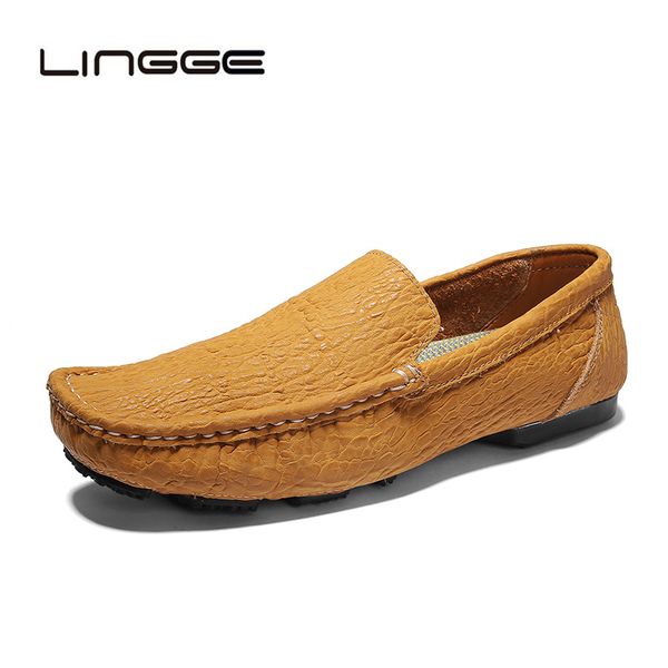 

lingge 2019 new fashion summer men driving shoes loafers casual leather boat shoes breathable male slip on flats loafers, Black