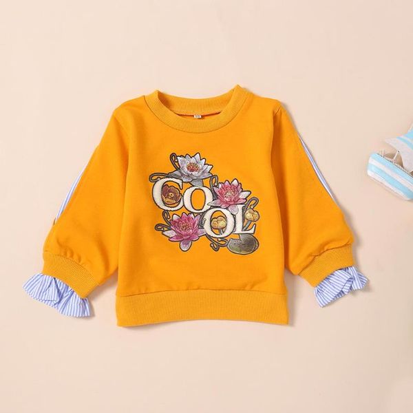 

leisure kid girl jumper children long sleeve round neck autumn cotton flower letter printing round neck pullover sweatshirt, Black