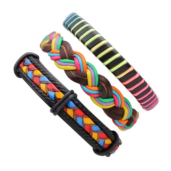 

qi nuo new style fashion and personality multiple combination bracelets for both men and women cowhide colorful wax yarn braided, Silver