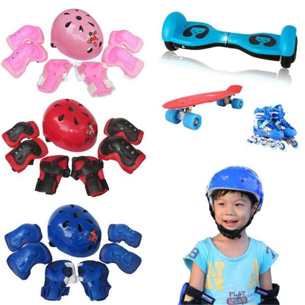 

protector 7pcs/set cycling skating skateboard helmet elbow knee wrist pads children bike bicycle roller protect gear #2a25