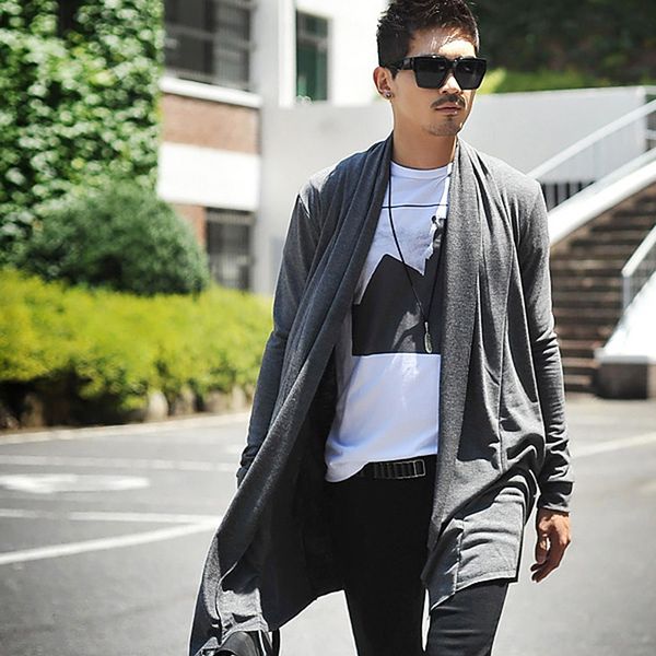 

men's windbreaker 2019 autumn and winter new wild plus long cardigan casual windbreaker youth personality fashion men's clothing, Tan;black