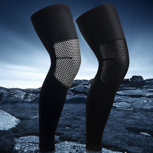 

1pc sports antiskid long knee legwarmers support compression brace pad protector sport basketball leg sleeve protection, Black