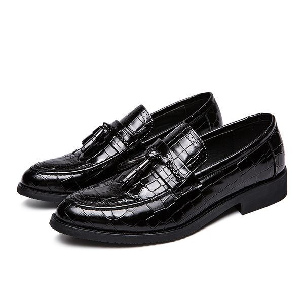 

2019 new luxury men's dress leather shoes size 38-44 business casual leather shoes men formal wedding flat shoes, Black