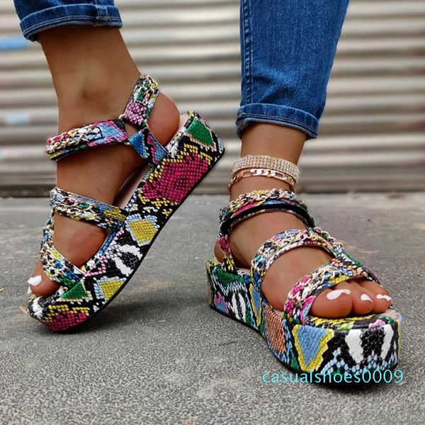 

dropship big size 35-43 lady summer gladiator sandals women wedges party snake veins colorful sandals shoes woman c09, Black
