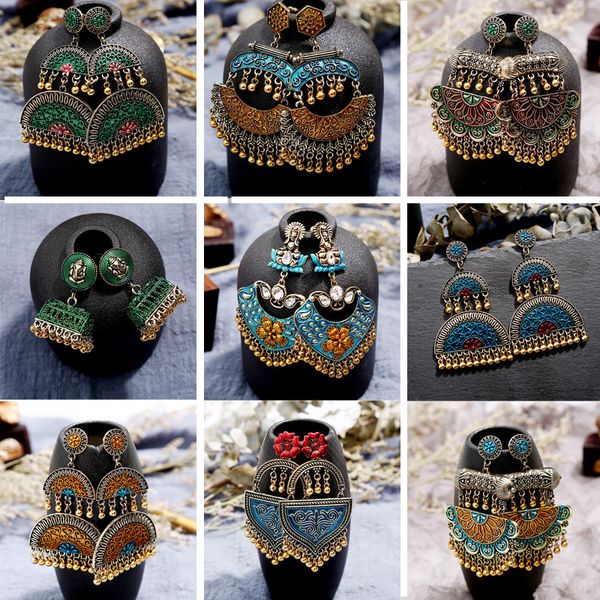 

crazy feng boho indian jewelry vintage gold bells statement earrings for women handmade jhumka oorbellen gypsy tribal bijoux, Silver
