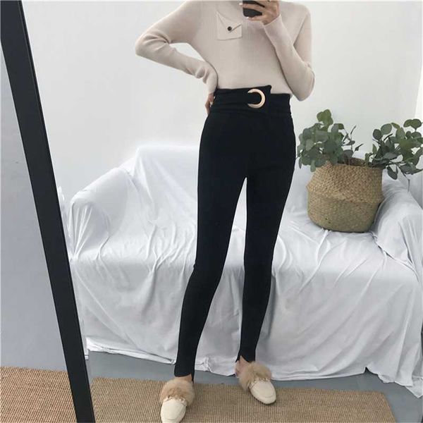 

2019 vintage mom fit high waist jeans elastic femme women black denim skinny jean classic pencil pants waist button slim legging, Blue