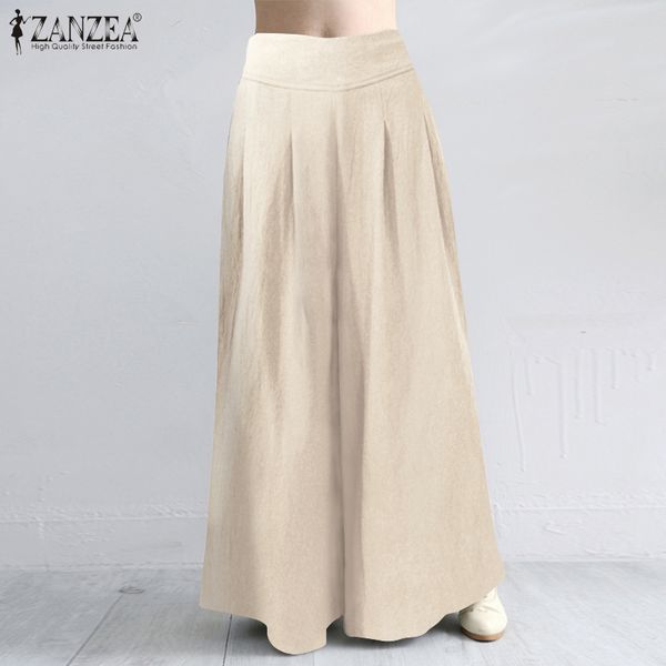 

women's pants & capris zanzea women high waist cotton linen trousers 2021 fashion wide leg summer loose solid long pantalon casual stre, Black;white