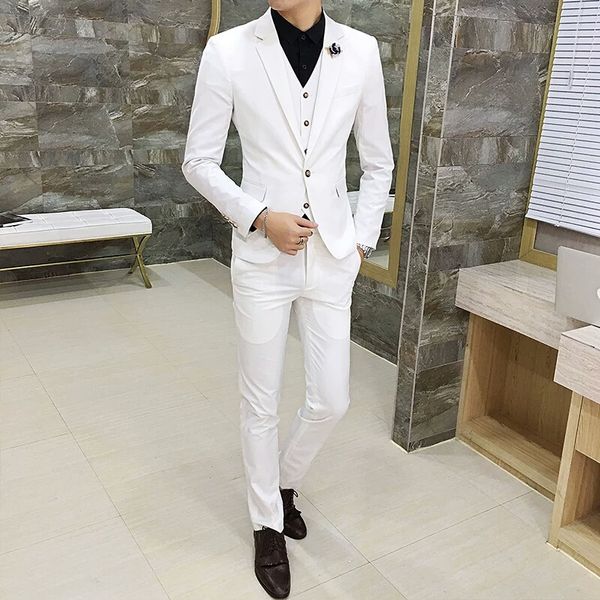 

tailored white groom wear wedding tuxedo man suits blazer 3piece slim fit male jacket trousers vest one button groomsmen menswear prom party, Black;gray