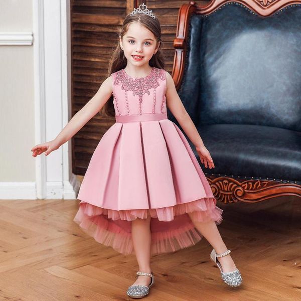 

flower girl dress for girls weddings appliques o-neck tank communion dresses zipper bow kids party gowns 186, Red;yellow