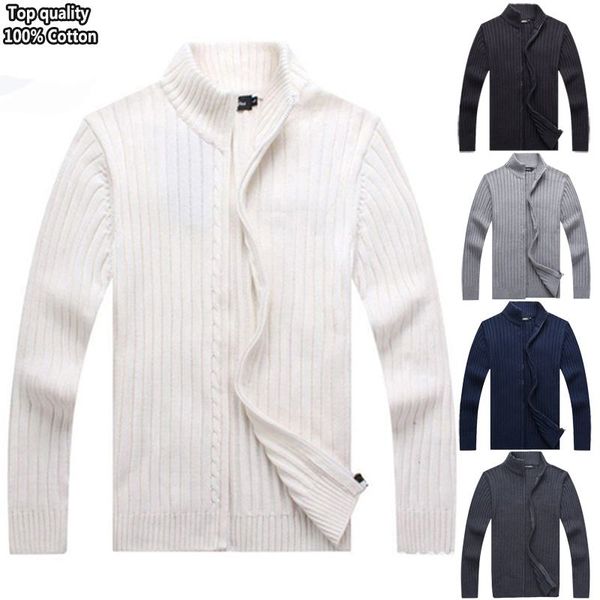 

высокое качество 2019 мужские свитера с длинным рукавом 100% хлопок толстая молния мужская вязаная верхняя одежда мода мужская одежда зимние, White;black