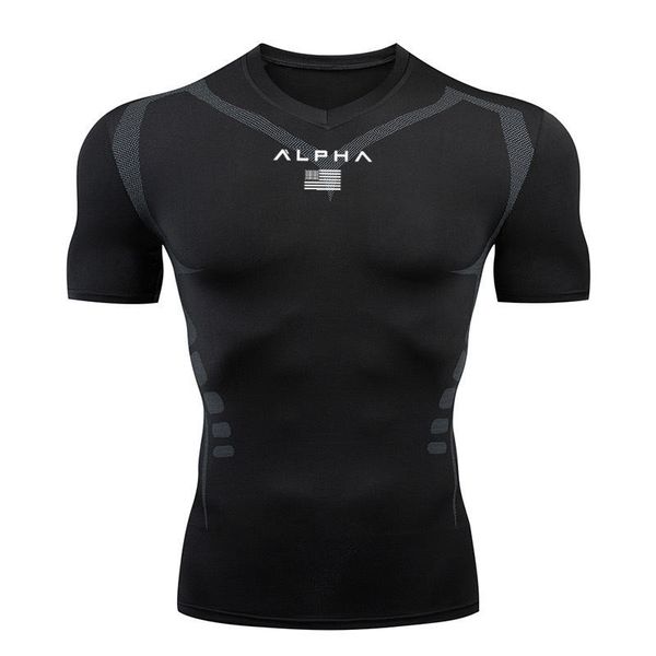 

2020 skinny t-shirt men's short-sleeved running shirt quick-drying compression t-shirt sweatshirt men's fitness sportswear, Black;blue