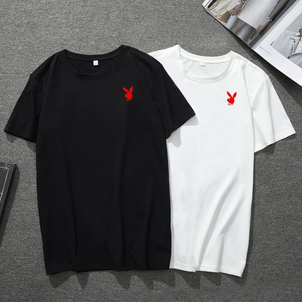 

american brand playboy mens designer t-shirts red bunny printing summer shirts casual cotton tees leisure beach soft, White;black