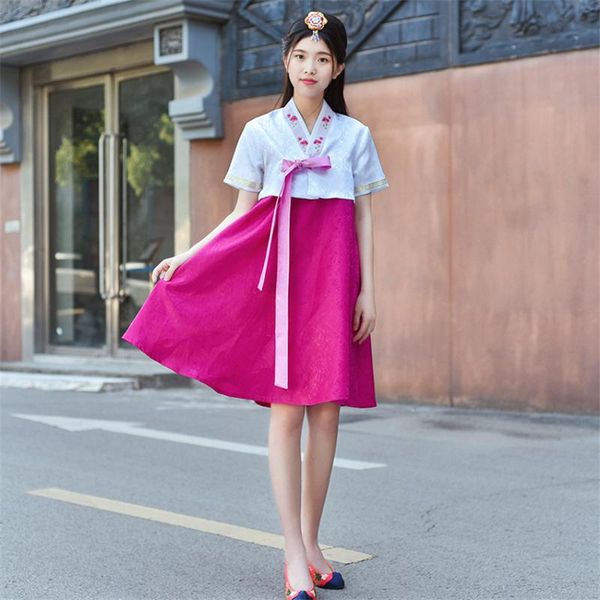 

women hanbok dress traditional korean fashion clothing short sleeve court stage performance clothing ancient costumes, Red