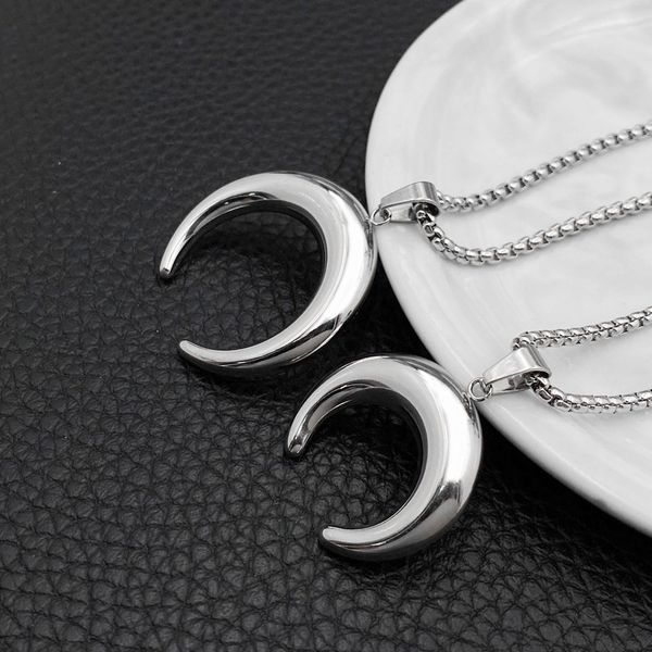 

crescent moon silver color 316l stainless steel necklaces pendants gifts for women man chains cute romantic jewelry gift 2 size