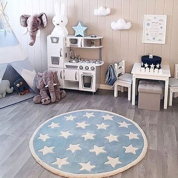 

star rug tapete infantil round nordic cotton floor mat kilim soft blue rugs for baby children kids bedroom living room decor