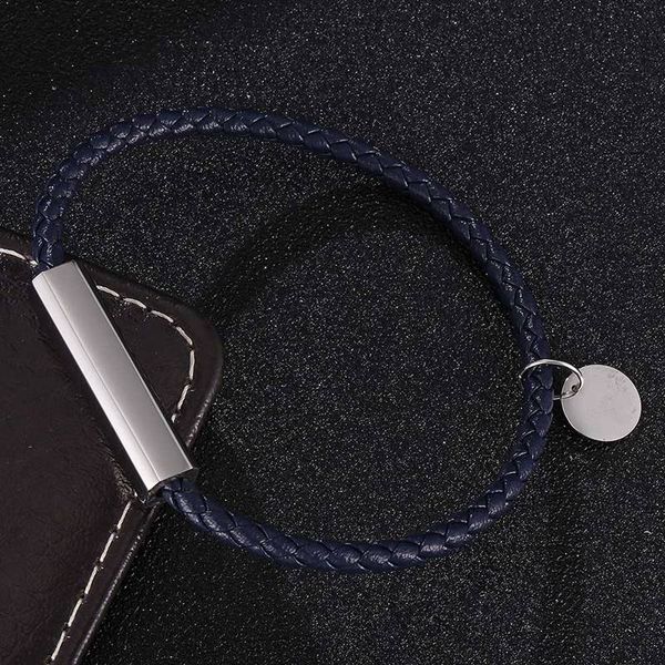 

casual jewelry blue leather braided bracelet for men women stainless steel magnetic buckle woven leather bangles sp0699, Golden;silver