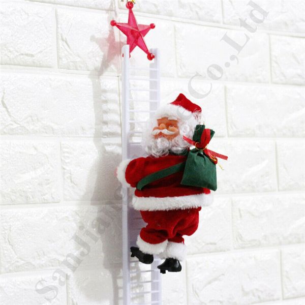 Cute Music Christmas Santa Claus Electric Climb Ladder Hanging Decoration Xmas Tree Ornaments New Year Kids Plush Doll Toys Gift C112205 Unusual