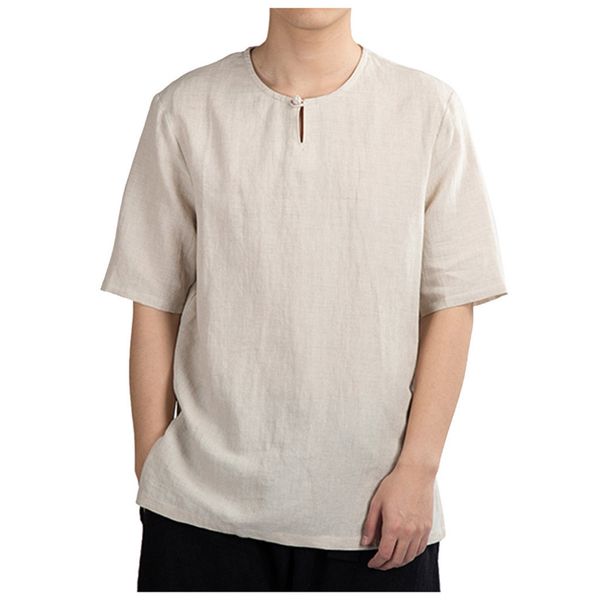 

2019 men's casual cotton and linen solid color short-sleeved sports t-shirt summer comfortable run shirt men short sleeve 40j11, Black;red