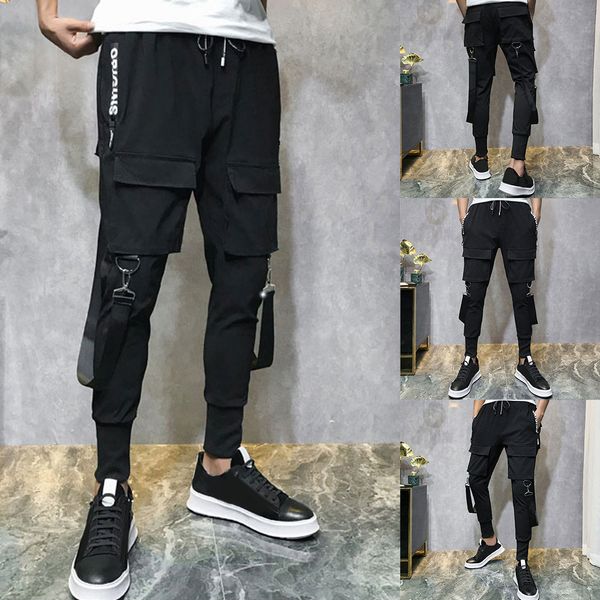 

thin summer men's new style casual tooling multi-pocket fashion comfortable trouser mens joggers #40, Black