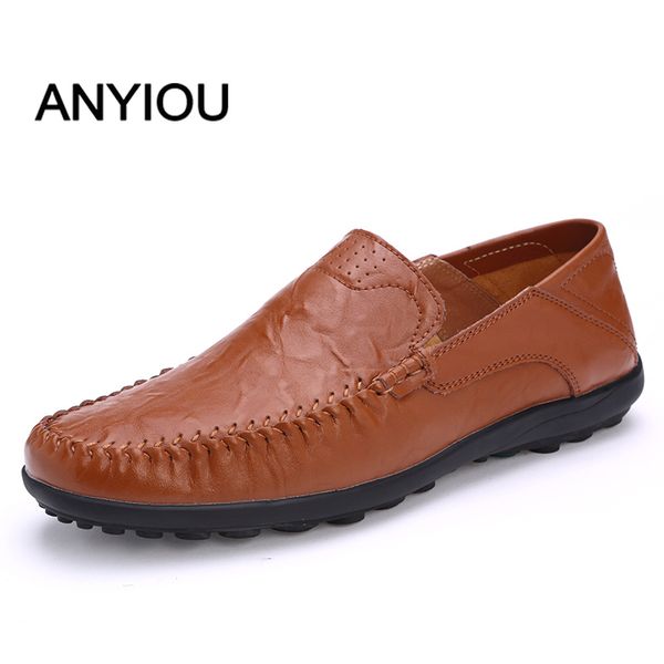

anyiou comfortable classic men leather shoes men's shoes quality split leather men flats loafers plus size, Black