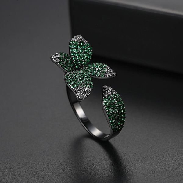 

vintage green cz leaf adjust open ring for women, Slivery;golden