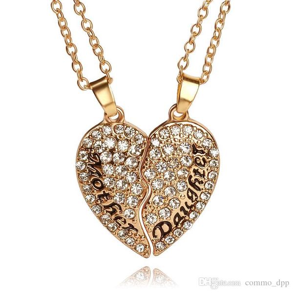 

new mother's day jewelry set white crystal rhinestone heart mother and daughter lettering pendant necklace for girl women fashion jewel, Silver