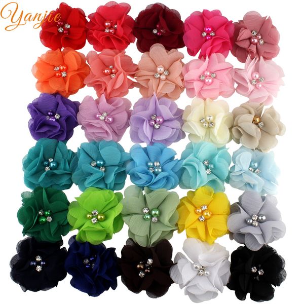 

30pcs/lot 2" chiffon flowers for girls headbands kids mini solid shabby chiffon flower hair clips for women hair accessories, Slivery;white