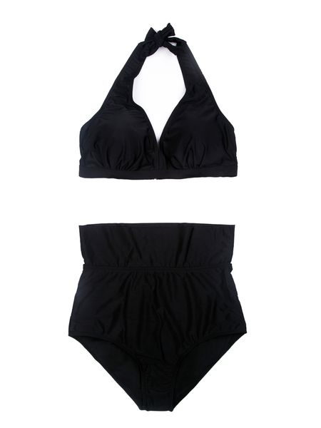 

obssky women extra size black pure bikini swimwear swimsuit bikini two-piece swimming suit, White;black