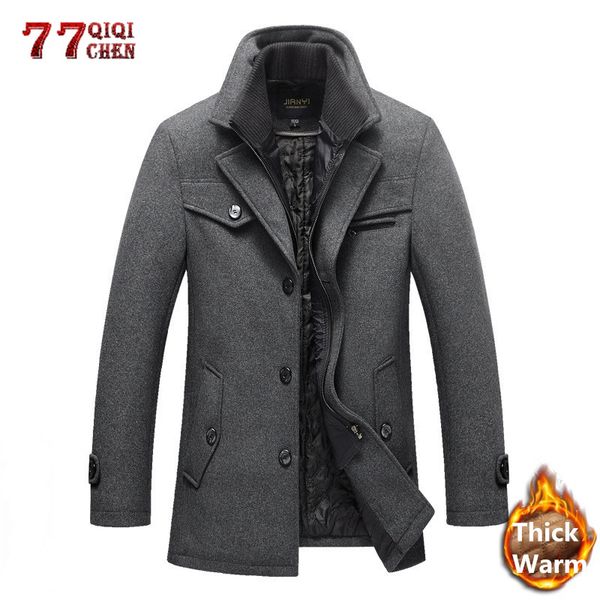 

2019 jacket men long woolen coat winter overcoat casual slim fit trench pea coats windbreaker thick warm palto wool jackets 5xl, Black;brown