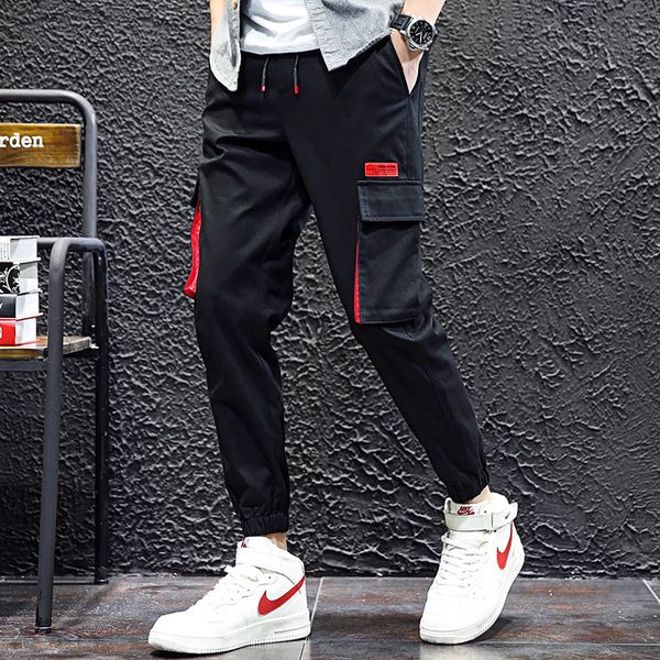 

multi-pocket men pants 2019 spring elastic waist design harem pant street punk hip hop casual trousers joggers male dancing pant, Blue
