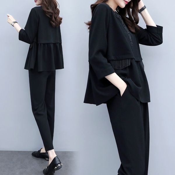 

spring and autumn 2019 new fashion two-piece suit women's western style red casual pants temperament slim, White