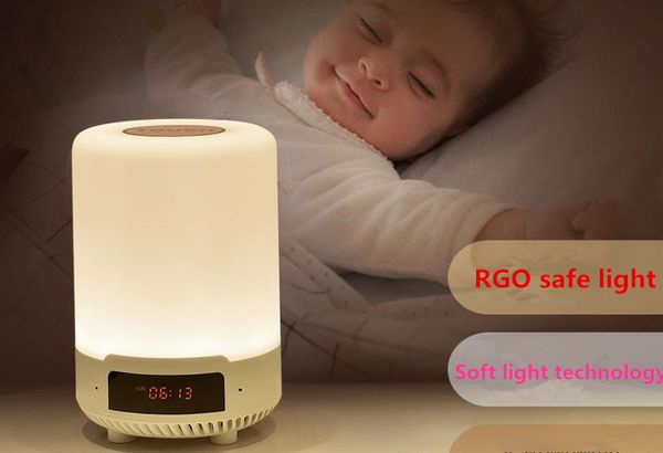 

bluetooth 3w night lights alarm clock speaker smart touch control dimmable rgb led table lamp for bedroom hifi sound multi-color changing