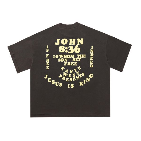 

jusus is king letter printing tee retro high street fashion trend hip hop mens and women couple round neck short-sleeved t-shirt hfxhtx083, White;black