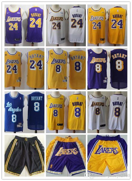 

mens los angeles lakers throwback jersey 8 24 kobe bryant basketball shorts basketball jersey purple yellow, Black;red