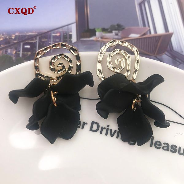 

cxqd fashion cute black acrylic flower petal dangle drop earrings for women 2019 new statement trendy fine jewelry gift, Silver