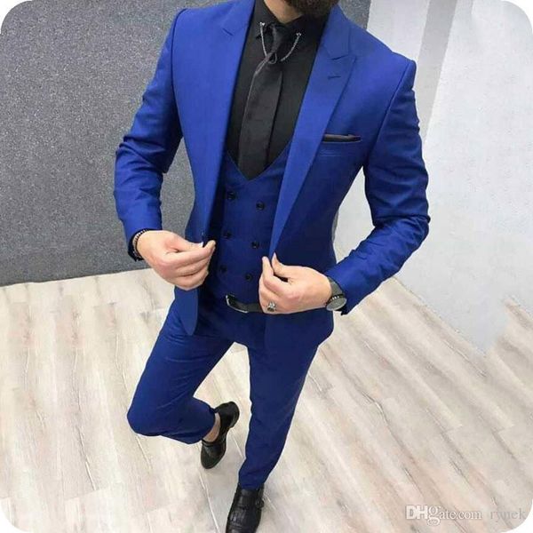 

latest design royal blue groom tuxedos men wedding suits peaked lapel man blazer jacket three-piece groomsmen wear evening prom party, Black;gray