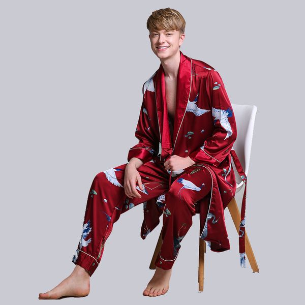 

версия для печати тигр мужчины зеленый кимоно robe ночное soft 2pcs sleep set повседневный домашняя одежда пижамы satin главная одежда халат, Black;brown