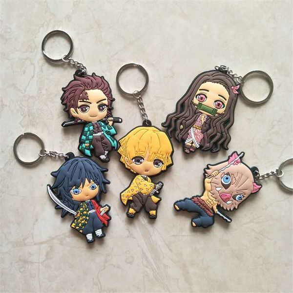 

5pcs cartoon anime demon slayer llaveros kimetsu no yaiba key chains double sided keychain cosplay acrylic car pendant keyring, Silver