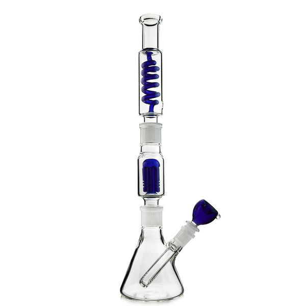 Difusão downashs downashs de água Beaker de água bongo 6 braços Árvore de armas Freezable Dab Dab Rigs 18mm Feminino Condensador Condensador Coil Tubulações de vidro com tigela