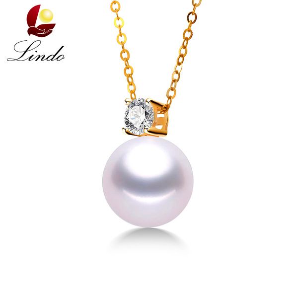 

real 18k gold fashionable pendants for women elegant almost no defect perfectly round natural pearl jewelry lindo, Silver