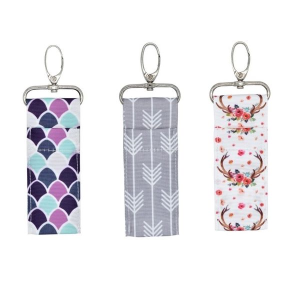 

printed lipstick holder chapstick holder keychain pouch bag lip palm floral leopard stripe keyring storage bag for girls gifts fa2082