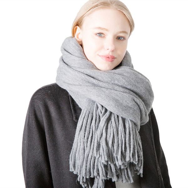 

new winter long tassel solid color imitation wool scarf mens womens warp-knitted solid color thick scarf shawl wholesale, Blue;gray
