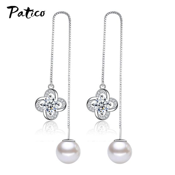 

party korean trend luxury rhinestone pearl eardrop 925 sterling silver dangle earrings cubic zircon lovers gift jewelry