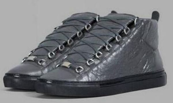 

men's fashion arena high-bovine skin wrinkle crack leather lace up zapatos hombre french style sneakers kanye west shoes m189605, Black