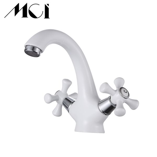 

the new elegant brass faucet deck mounted sink basin white ceramic faucet bathroom and cold mixer taps mci
