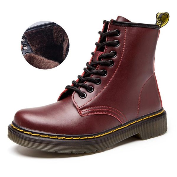 

brand mens boots martens leather winter warm shoes motorcycle mens ankle boot doc martins fur couple oxfords shoes x03, Black