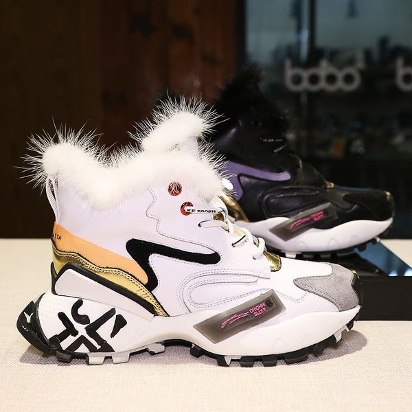 

fashion graffiti platform women sneakers daddy shoes ins chic sneakers women leather shoes winter fur ankle, Black