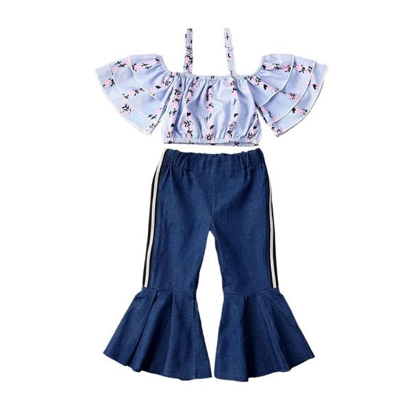 

1-6years toddler infant baby girl summer floral clothes set crop jeans pants outfits, White