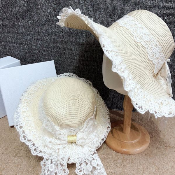 

родитель-ребенок элегантного жаккард кружево солома кружево соломенная шляпа большие карнизы шляпа солнца приморского праздник броня, Blue;gray